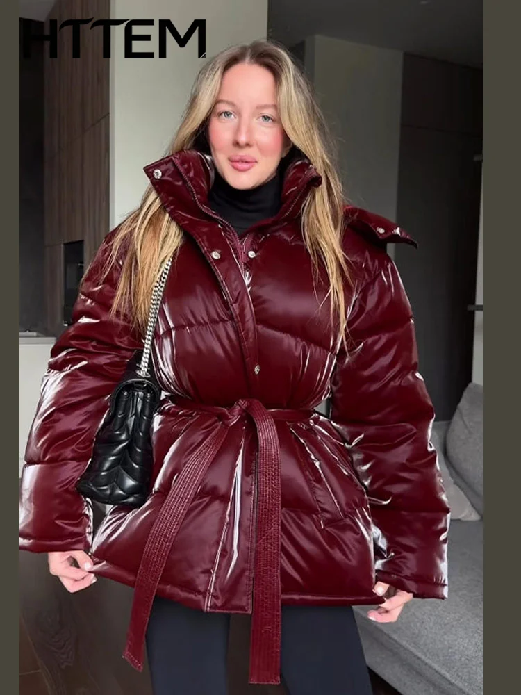 Women's Winter Jacket Warm Stand Collor Lace Up Long Sleeve Zipper Fename Short Coats 2026 Autumn Lady Casual Solid Jacket