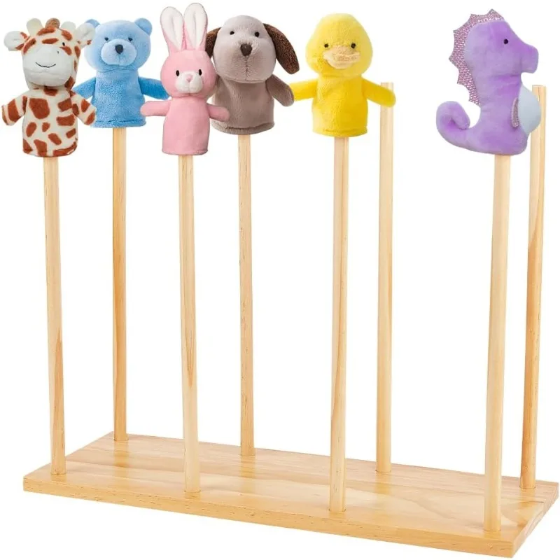 1Set Wooden Puppet Stands (Holds up to 8 Puppets) Natural Wood Color Education Wood Puppet Tree Doll Puppet Display Holder
