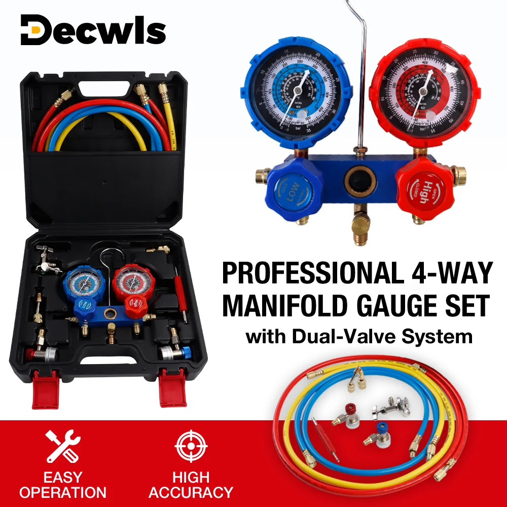 

3 Way AC Conditioning Pressure Manifold Gauge Hose Kit - Fits R410A/R22/R134a/R404A Refrigerant Pressure Gauge Set, for Home/Car