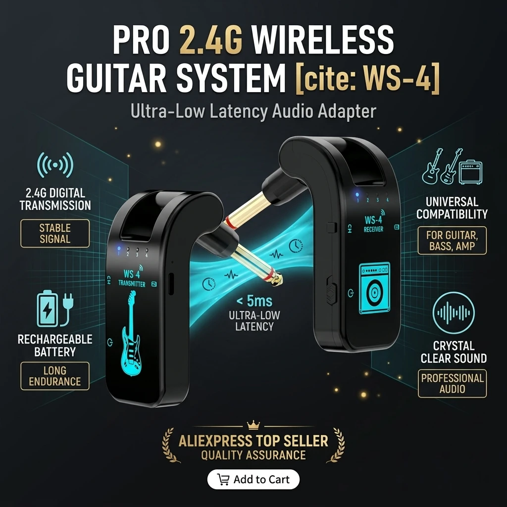 

2.4G Wireless Guitar System Transmitter Receiver Rechargeable Low Latency Audio Adapter For Electric Bass Guitar Amplifiers