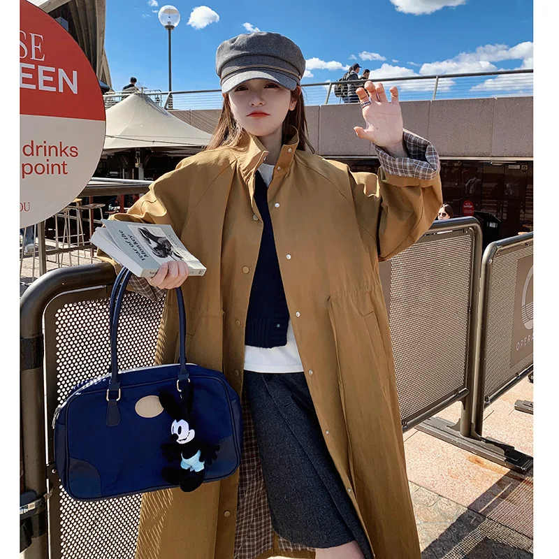 

SuperAen Oversize Long Stand Collar Trench Coat for Women Spring and Autumn 2026 New Plaid Long-sleeved Design Safari Style Coat