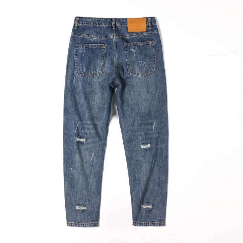 Mens street beggar pants broken hole patch men's jeans designer Korean version of the fashion small straight jeans