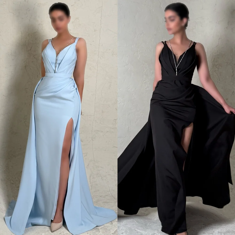 

Customized Modern Style Fashion Jersey Pleat Sequined Mermaid Off-the-shoulder Long Dresses Bespoke Occasion Dresses Matching