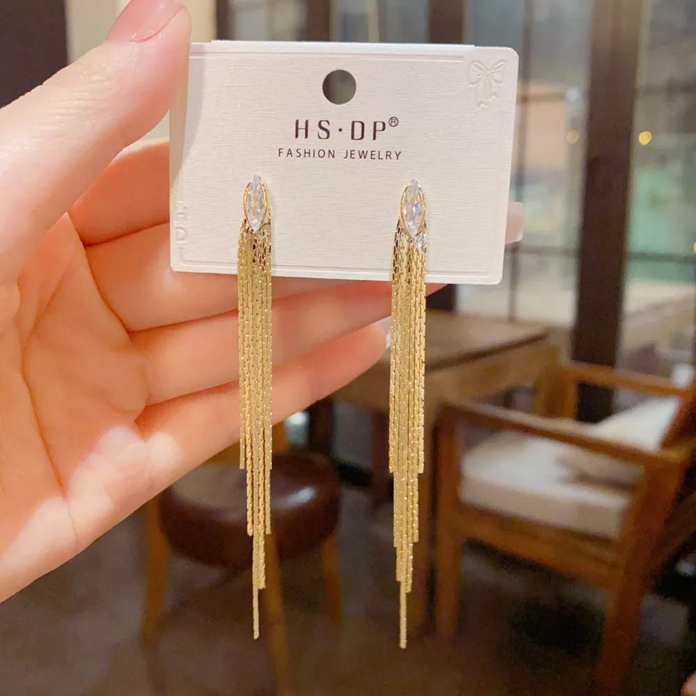 Marquise Cut Crystal Extra Long Streamer Earrings Glittering Waterfall Linear Dangle Jewelry High End Dinner Party Statement