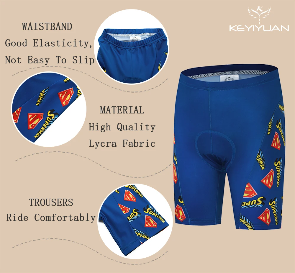 KEYIYUAN New Children Bicycle Clothing Tops Road Bike Clothes Kids Cartoon Pattern Cycling Jersey Set Sponge Gel Pant Pad