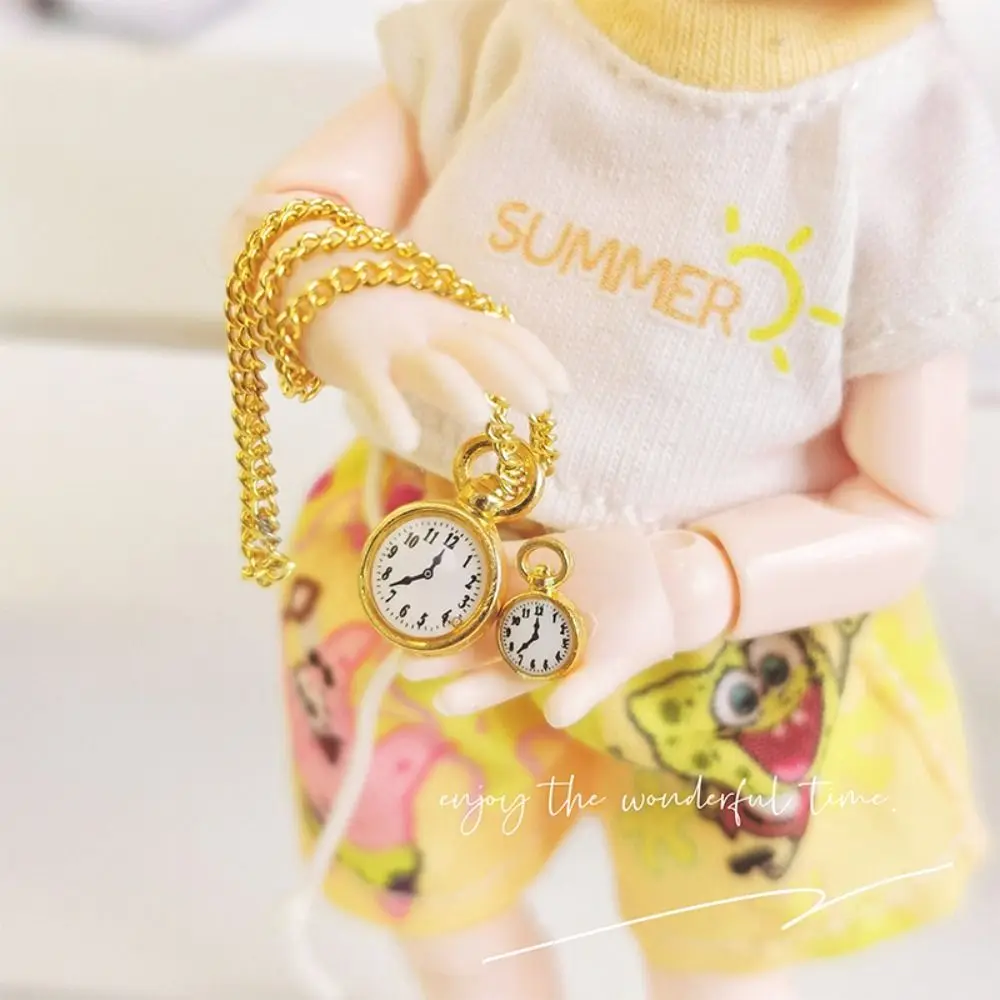 2024 Mini Necklace 1/12 Dollhouse Simulation Vintage Pocket Watch Alloy Dollhouse Decoration Mini Necklace Children