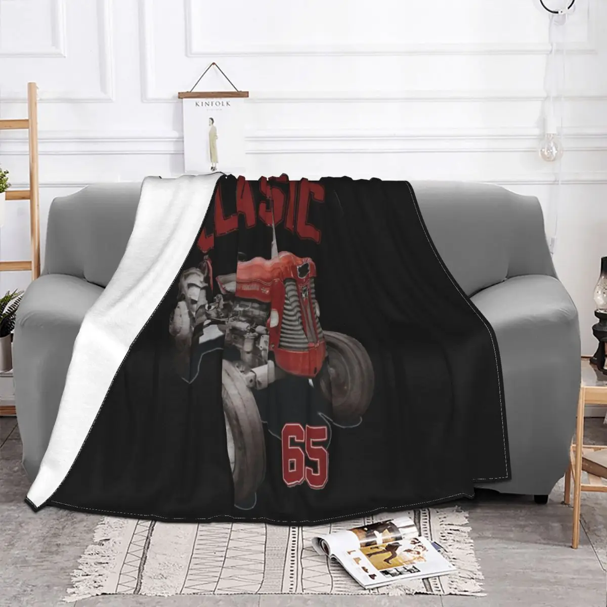 Classic Tractors Massey Ferguson 65 Classic Tractor Inspired New Design Personalized Spring Cotton Throw Blanket