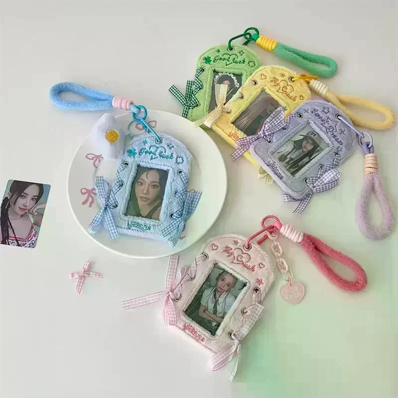 Cute Ballet-style Ribbon Photocard Holder Plush Card Holder With Lanyard Idol Photo Storage Card Display Protective Pendant Gift