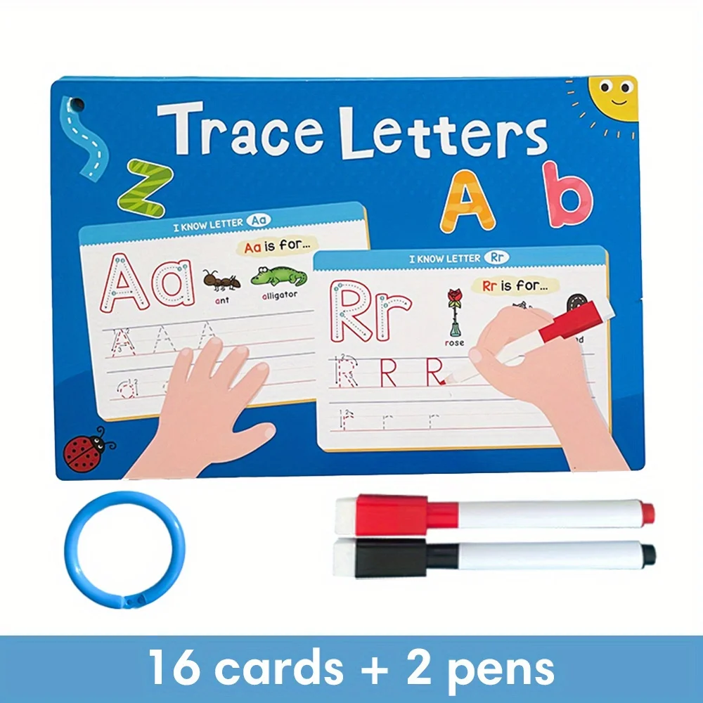 Educational Flash Cards Set Alphabet & Numbers with Phonics Reusable Dry Erase Handwriting Practice ABC Learning Cards