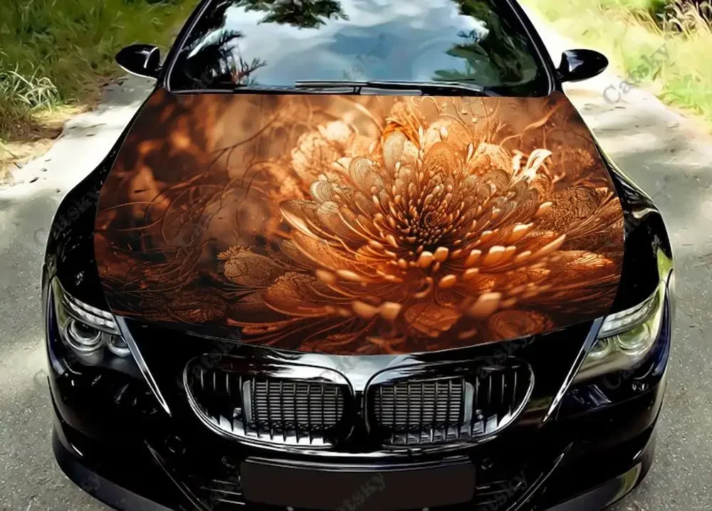 

Gold Fractal Wave Mesh Pattern Car Hood Vinyl Stickers Wrap Vinyl Film Engine Cover Decals Sticker on Car Auto Accessories