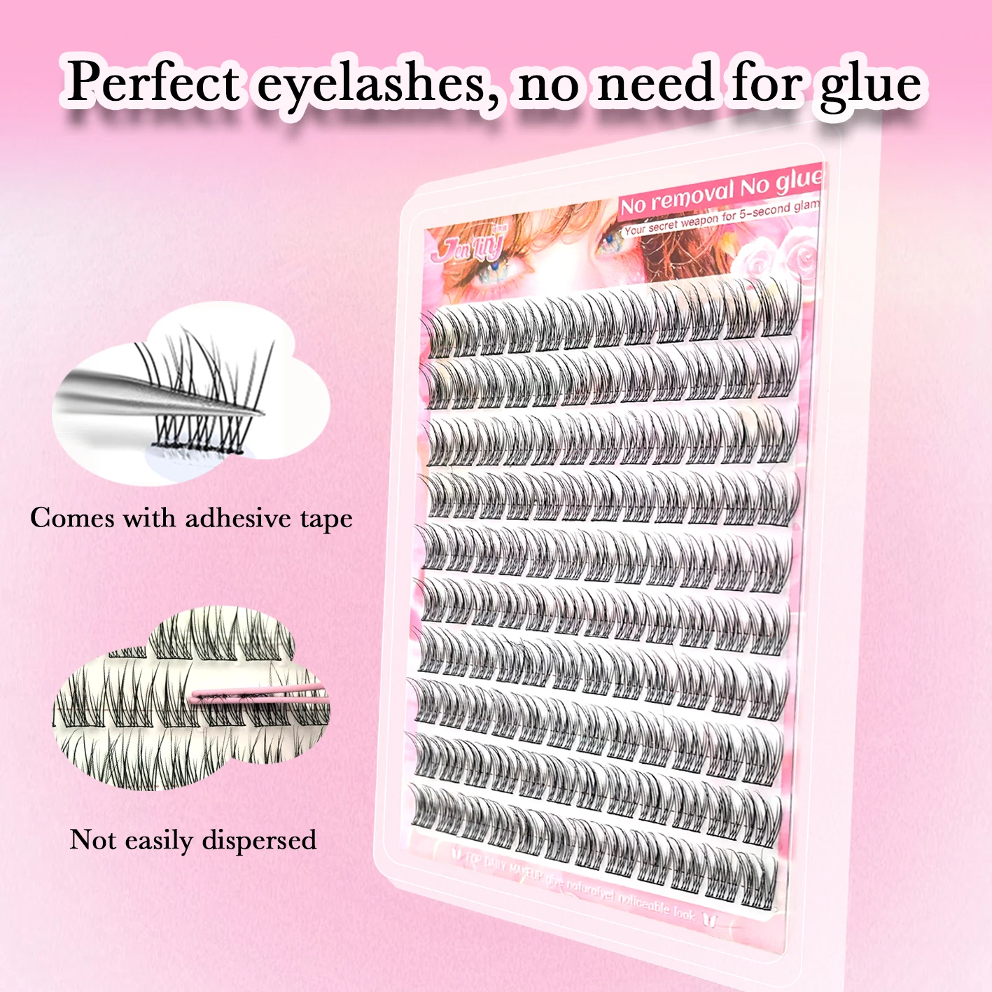 110 Stück selbstklebende Wimpern im dreifachen Fischschwanz-Stil, extrem feiner schwarzer Stiel, künstliche Wimpern, klar, transparent, natürlicher Look – Detail 7