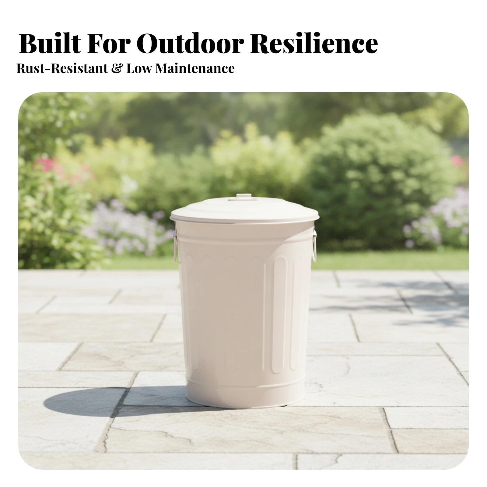 Metal Trash Can with Lid Recyclable Trash Can with Lid Ribbed Metal Bin Compact Impact-Resistant-Proof for Outdoor, Park