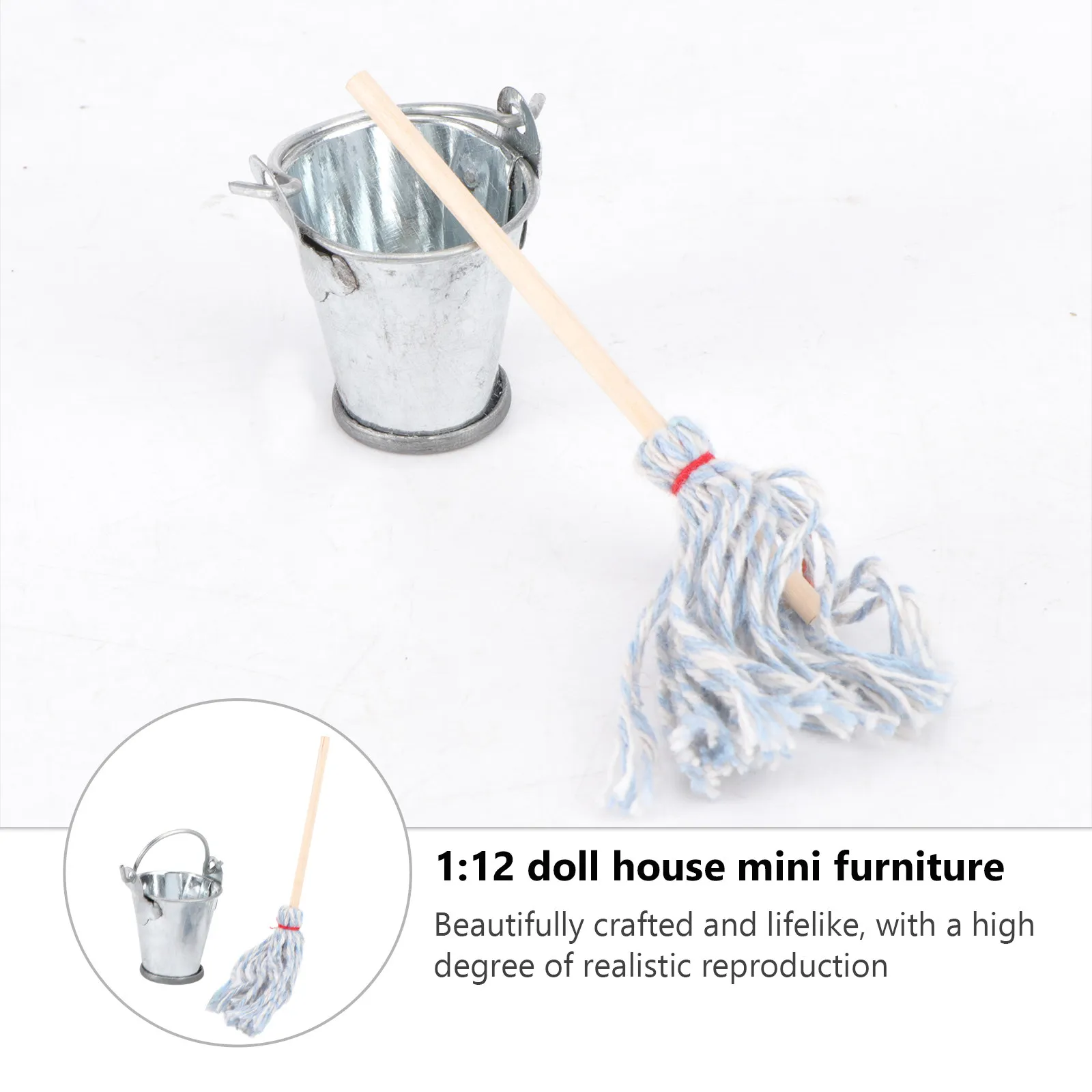 

1Set Mini Mop and Bucket Set for Small House Decoration Realistic Lightweight Miniature Cleaning Tool Exquisite Craftsmanship