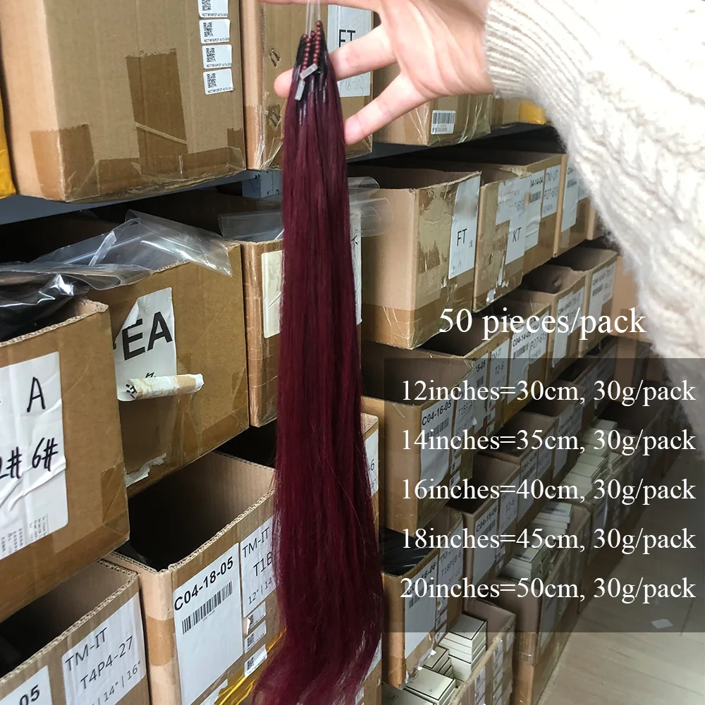 8D Micro Bead Human Hair Extensions 100% Human Hair Natural Burgundy Invisible Silicone Nano Ring Human Hair Extensions
