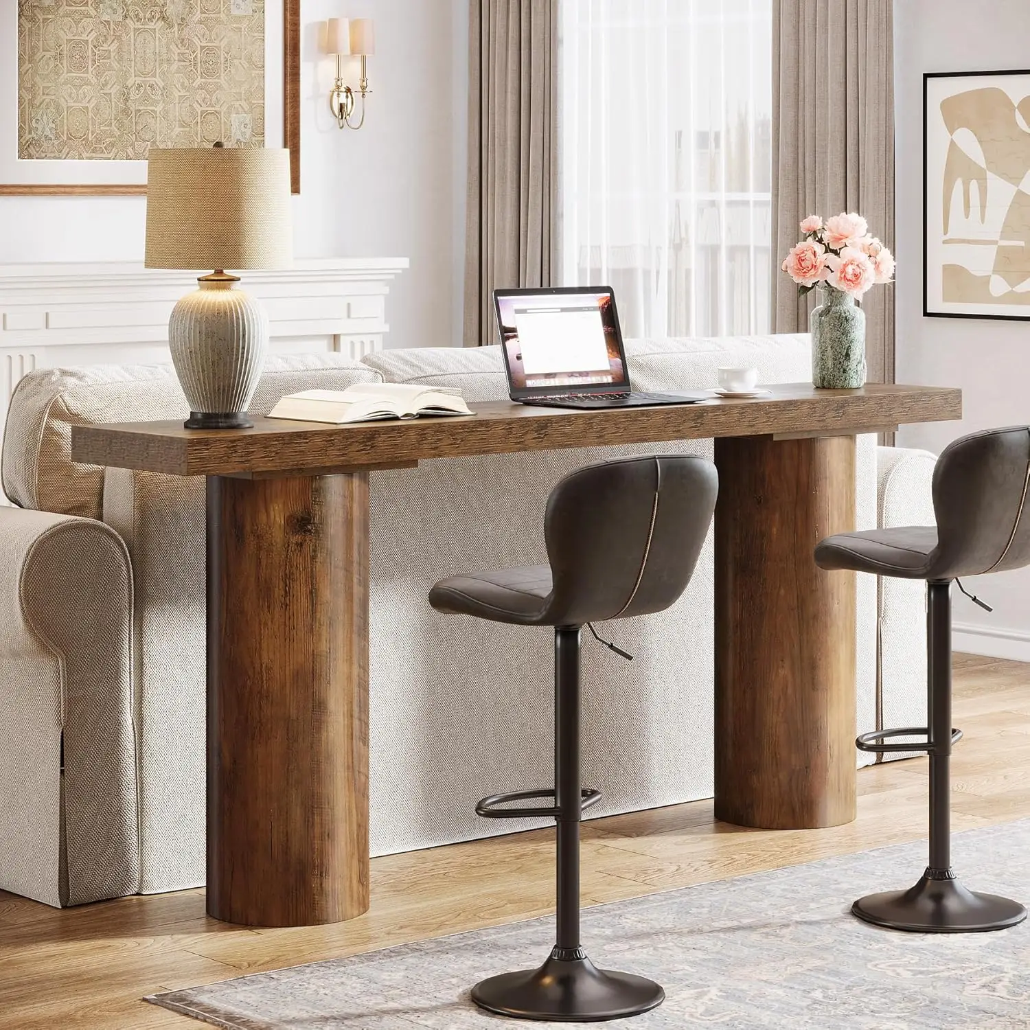 

Барный стол длиной 63 дюйма, прямоугольный кухонный стол-стойка с опорами-колоннами, узкий барный стол для паба, на заказ