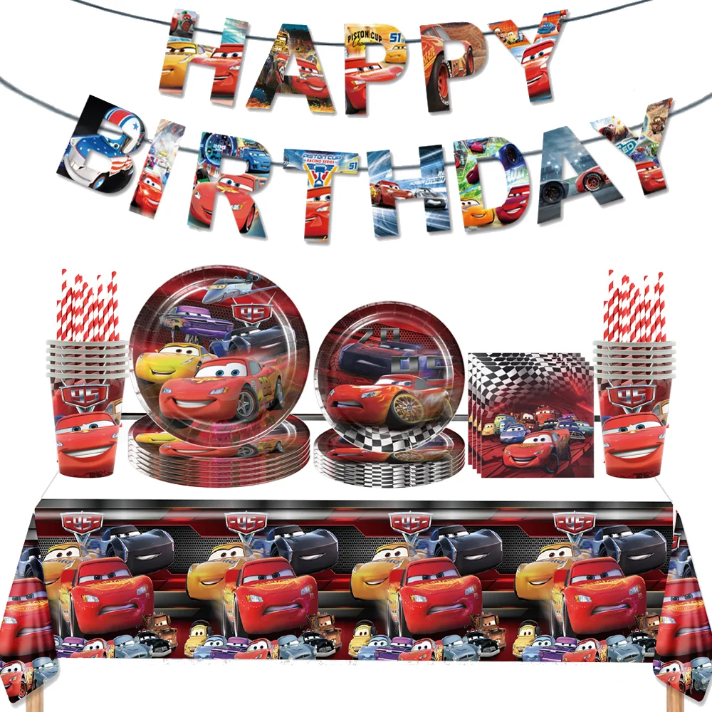 Disney Cars Birthday Party Supplies Lightning McQueen Kids Decorations Banner Cup Plate Balloons Table Cover Baby Shower Toy