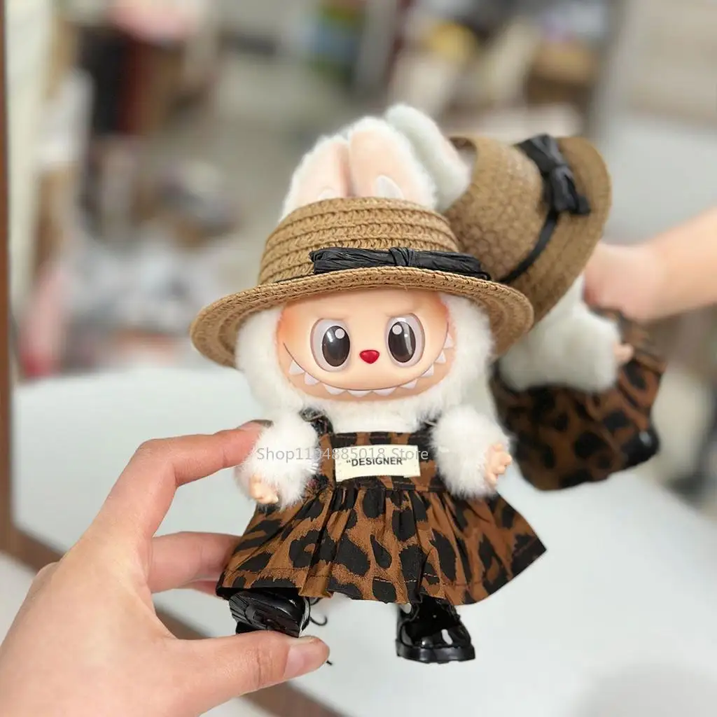 

Мини-кукольная одежда, аксессуары для одежды для Ropa Labubu 15-17 см и хлопковая кукла 10 см, юбка с леопардовым принтом, шляпа, обувь, одежда