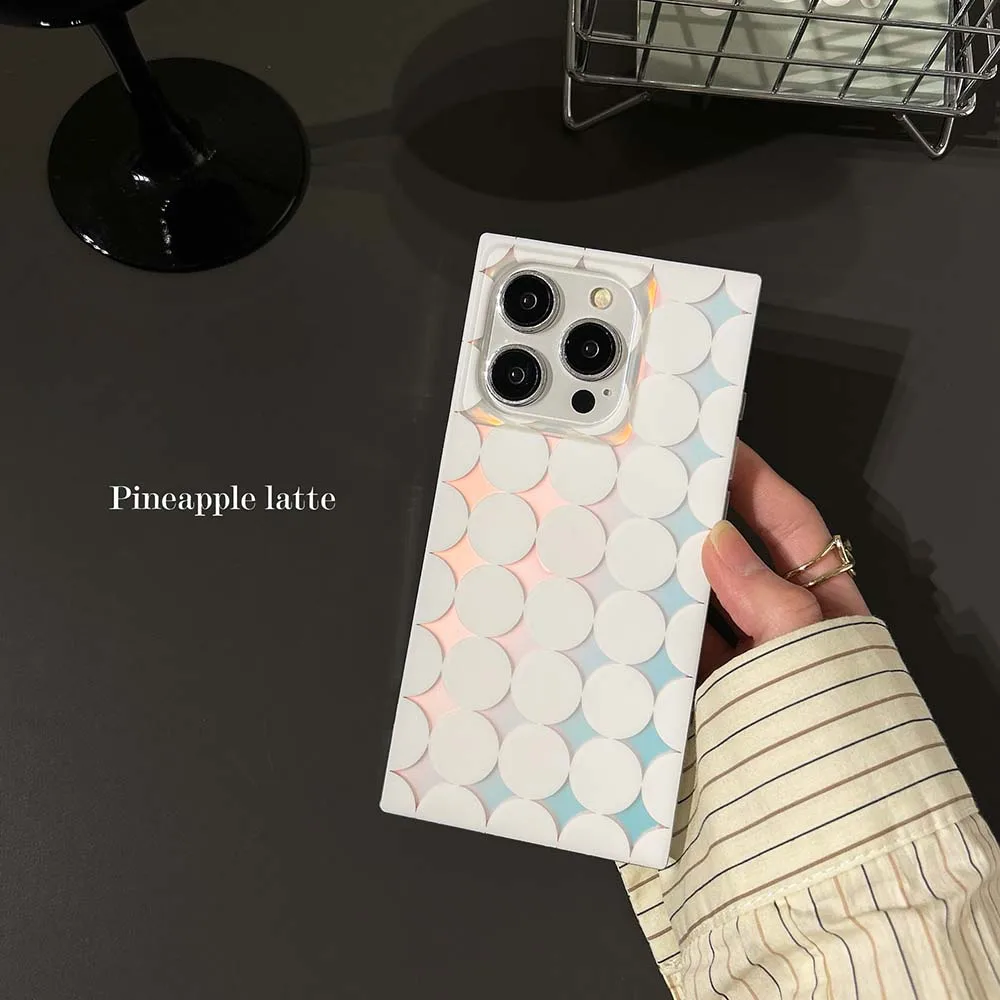 Rectangle Laser Light White Dot imd Pattern Case For iPhone 17 16 15 14 13 Pro Max Thick Shockproof Soft TPU Cover Skin