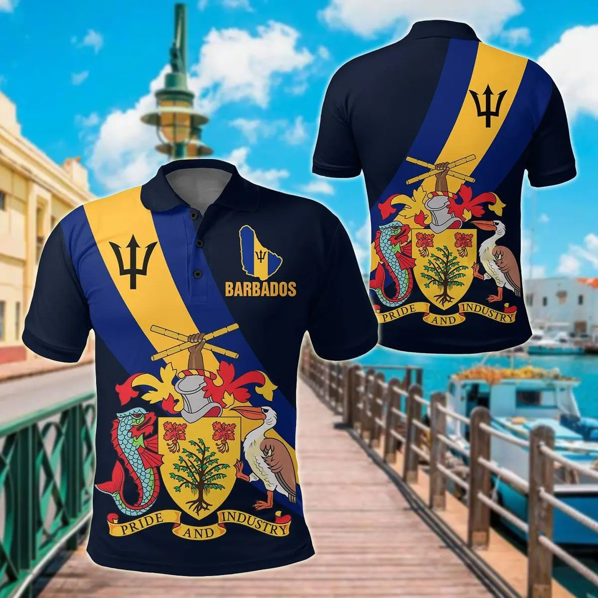 Barbados Flag & Coat of Arms Customized Polo Shirts Summer Casual Streetwear Men\'s Fashion Loose Jersey Plus Size Sportswear