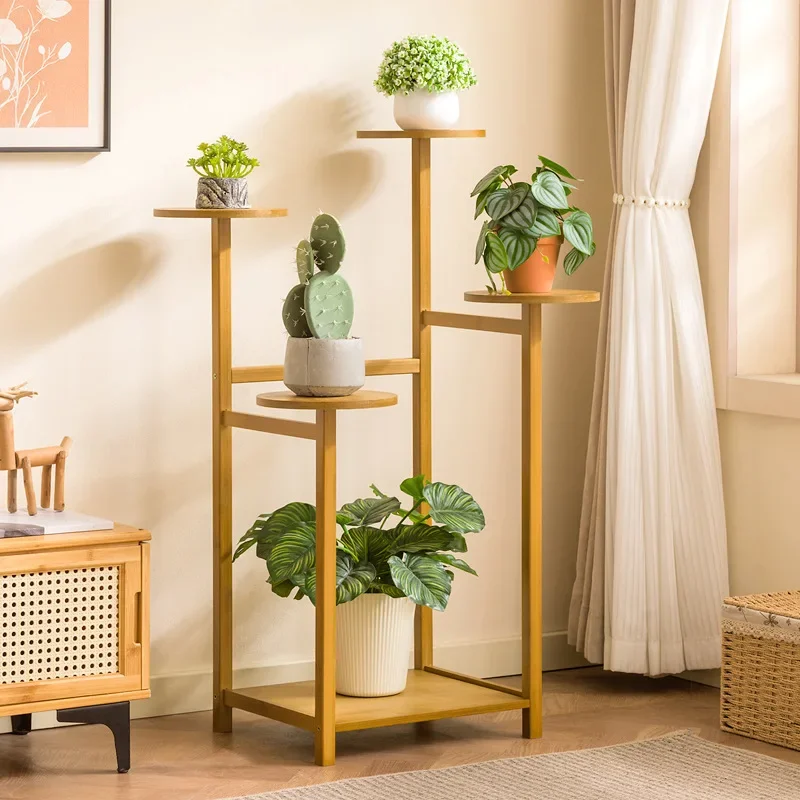 Durable Flower stand Shelf Balcony Living room Nan bamboo plant stand Indoor succulent Nordic home creative flower pot shelf