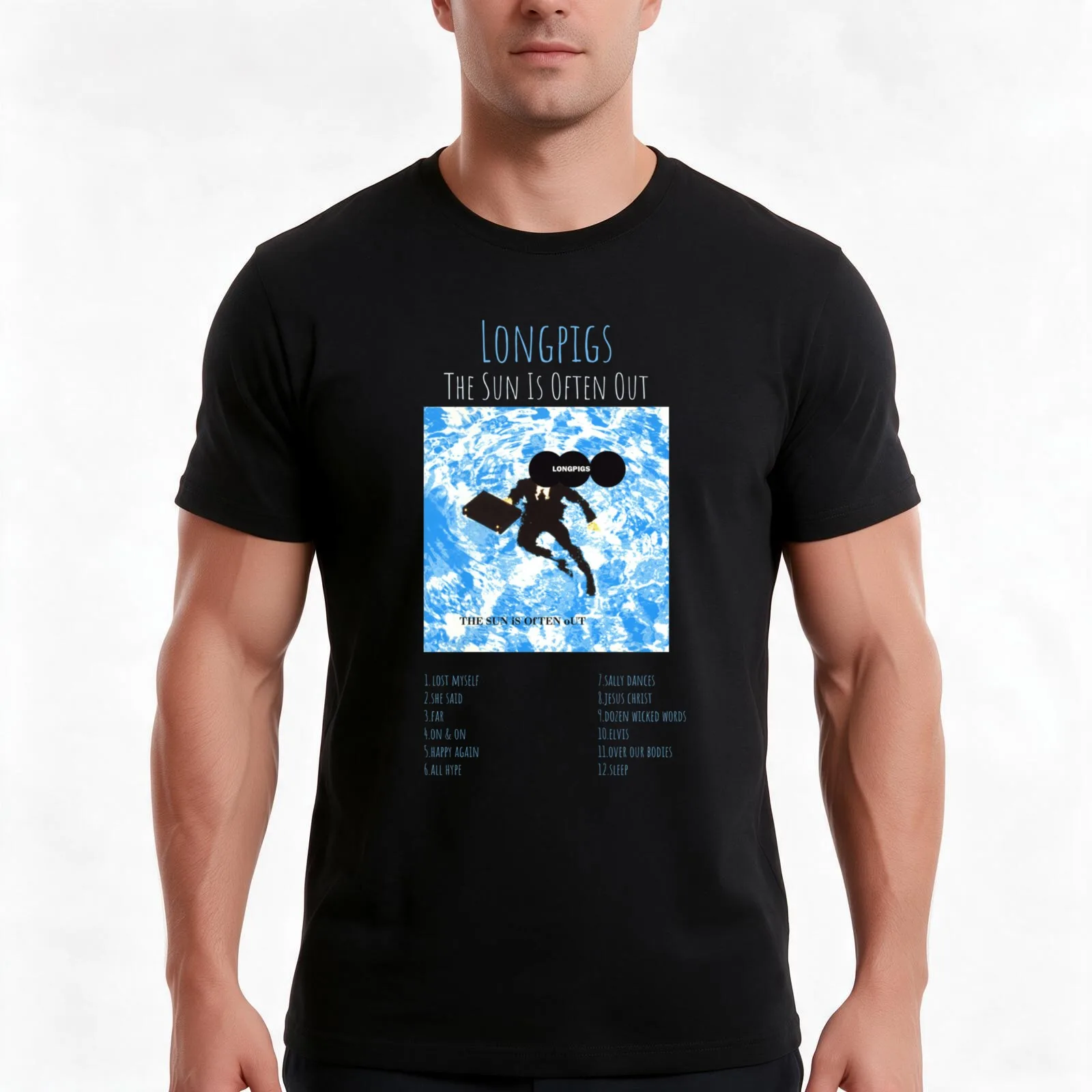 Longpigs - The Sun Is Often Out - Album TRACKLIST Logo Essential . T-Shirt Summer Casual Cotton Tee Oversized Streetwear Tops