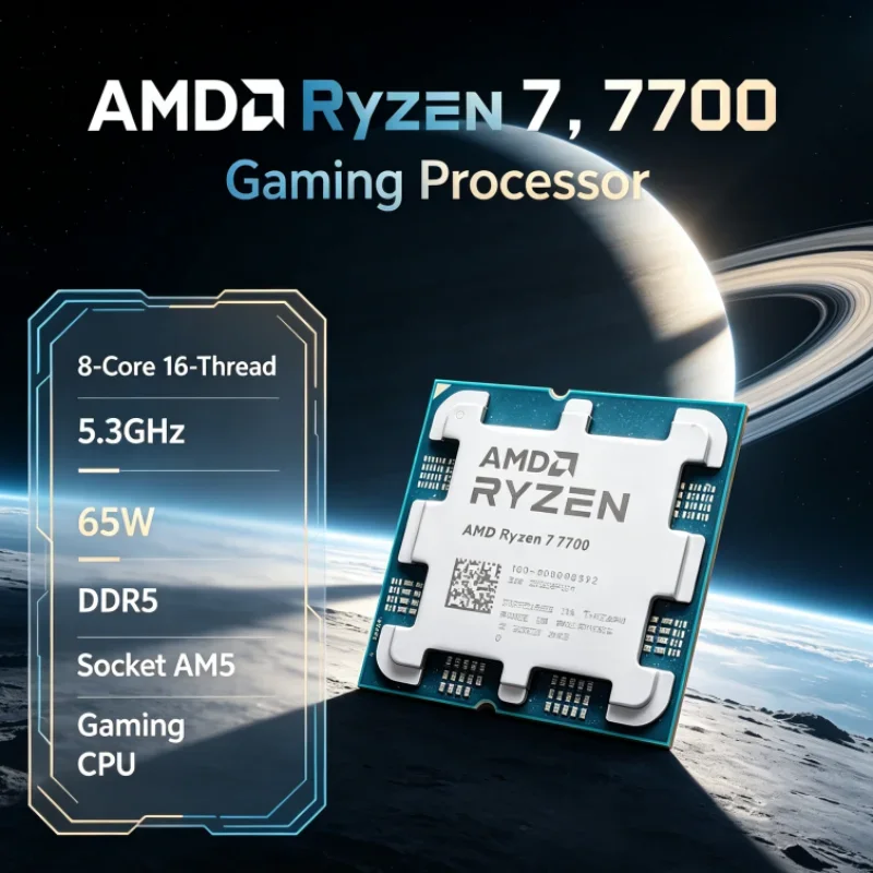 AMD Ryzen R7 7700 CPU Processor 100-000000592 5.3GHz 8-Core 16-Thread 65W 5nm 32M L3 DDR5 AM5 No Cooler Type-C