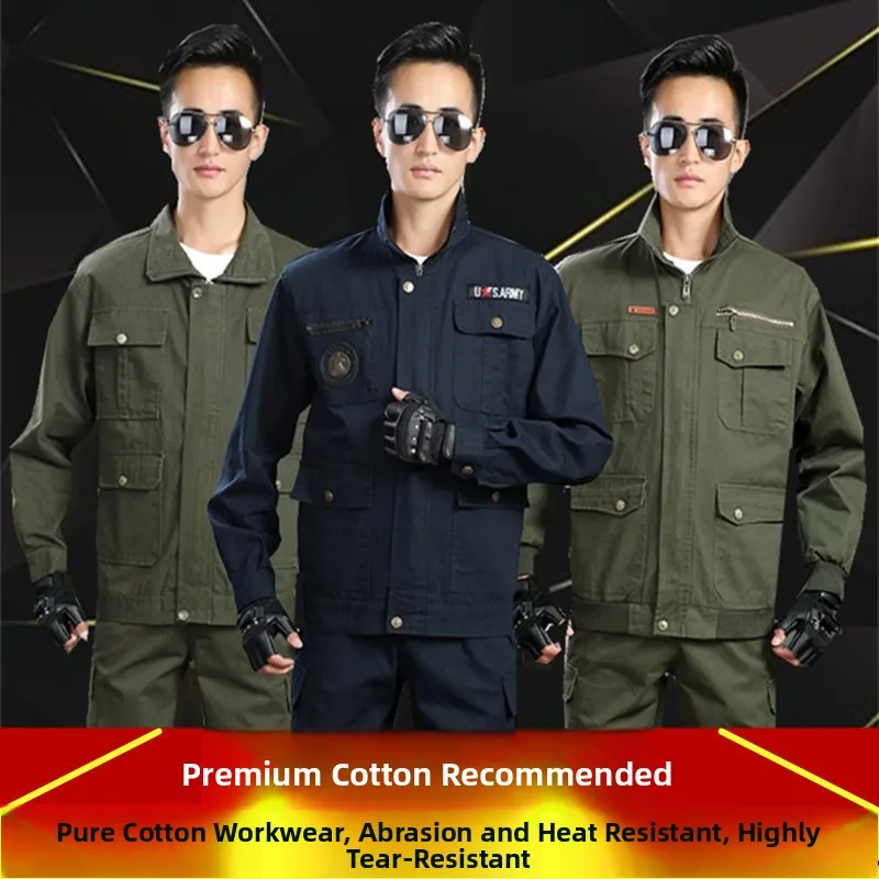 

Men's Pure Cotton Workwear Set Labor Construction Site Welding Work Clothes Anti-Wear Protective Clothing Top