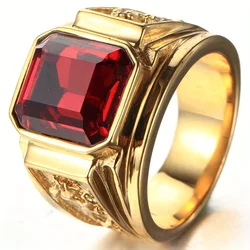 1pc 18K Gold-Plated Men's Ring Inlaid Glass Copper Ring