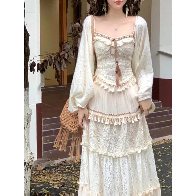 

Clouds and Clouds Hidden in the Sea Autumn Gentle Heavy Industry Top Show Thinning Skirt New Chinese Style Design Set