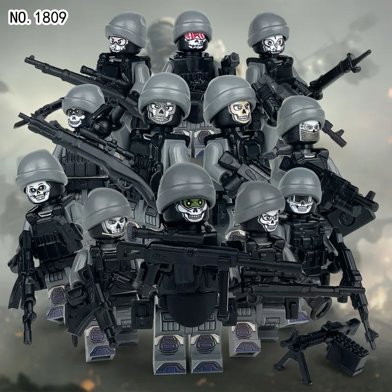 M1809 12 ghost squad small military figurine ornaments doll model scene with toy boys and girls holiday gifts.