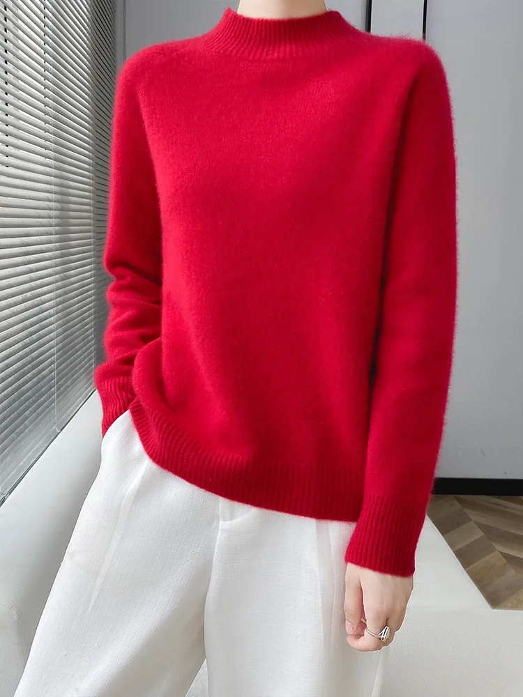 الكلاسيكية الخريف الشتاء س الرقبة البلوز سترة المرأة 100% ميرينو الصوف ملابس تريكو غير رسمية الإناث الكشمير الملابس الأساسية