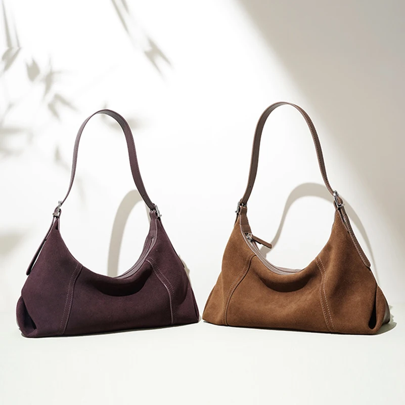 2025 Early Fall Suede Leather Underarm Dumpling Bag Unique Vintage Shoulder Crossbody Bag Women Casual Versatile Hobo Handbag