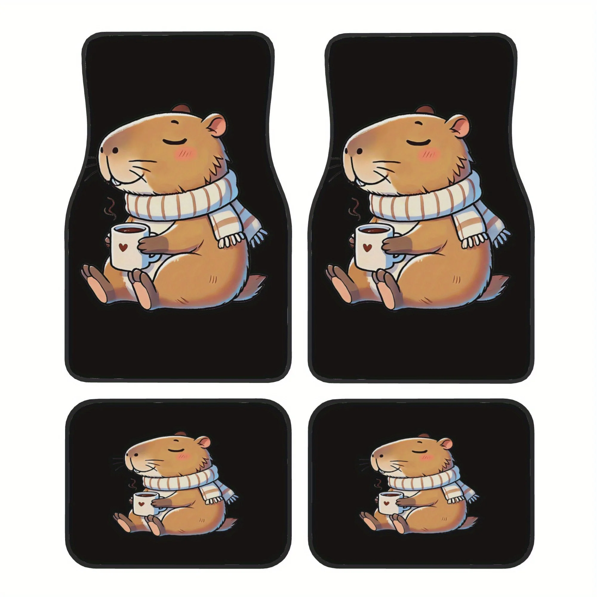 (2D) Cargo Liners 4pcs Kuribakka Funny Christmas Animal Car Mats, Durable Polyester Fiber For Cars Ideal Gift Vehicle Interior F