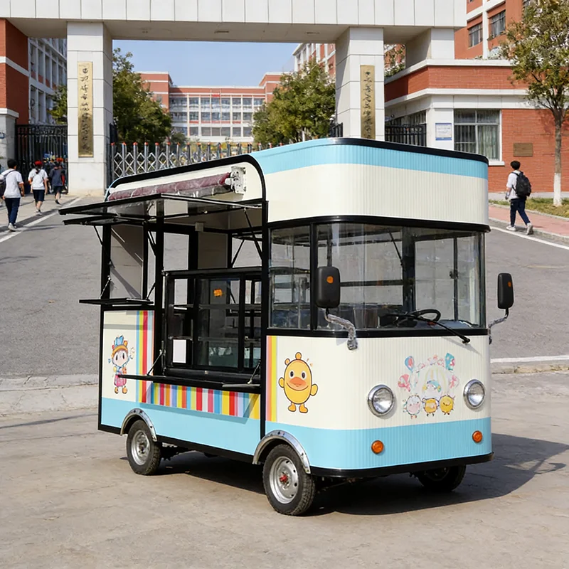 Compact Food Trailer with Removable Serving Window and Storage Racks for Flexible Operation