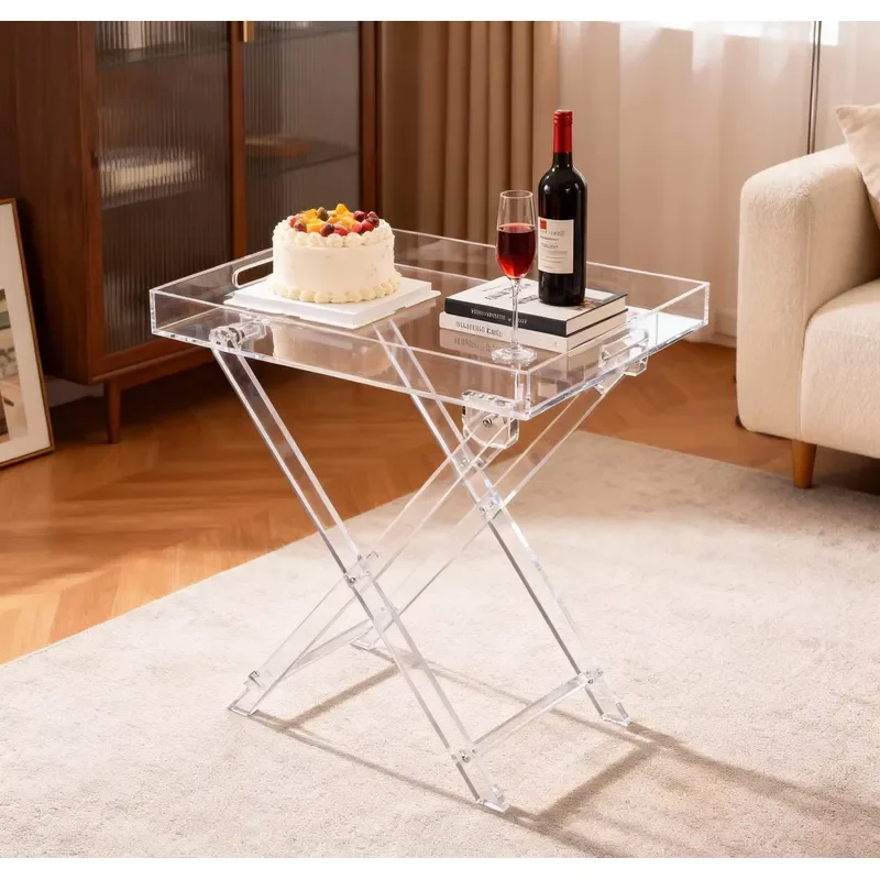 Luxury Transparent Acrylic Folding Service Desk Durable Polished Surface Tray Custom Color Logo Contact Food Safe Display