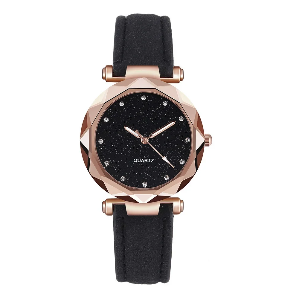Relojes informales para mujer, reloj romántico con cielo estrellado, pulsera de cuero con diamantes de imitación, reloj de diseñador para mujer, vestido sencillo, reloj para mujer