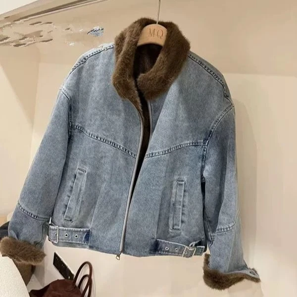 

2025 Autumn/Winter Women's Denim Cotton Jacket Loose Short Splicing Jacket