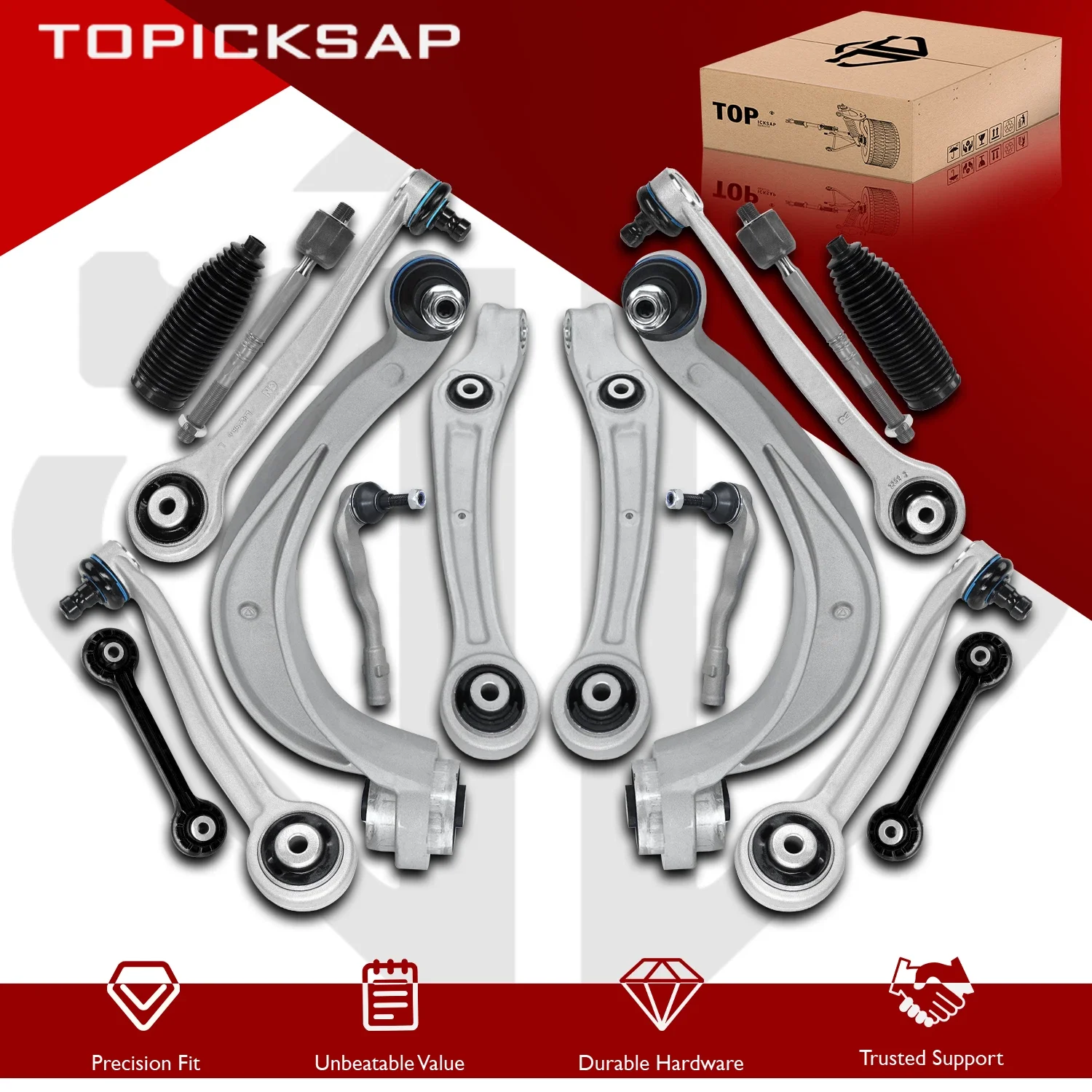 TOPICKSAP 16Pcs Front Control Arm Tie Rod Ends Ball Joint Sway Bar Assembly Kit for Audi A4 A5 S4 S5 Q5 2008 2009 2010