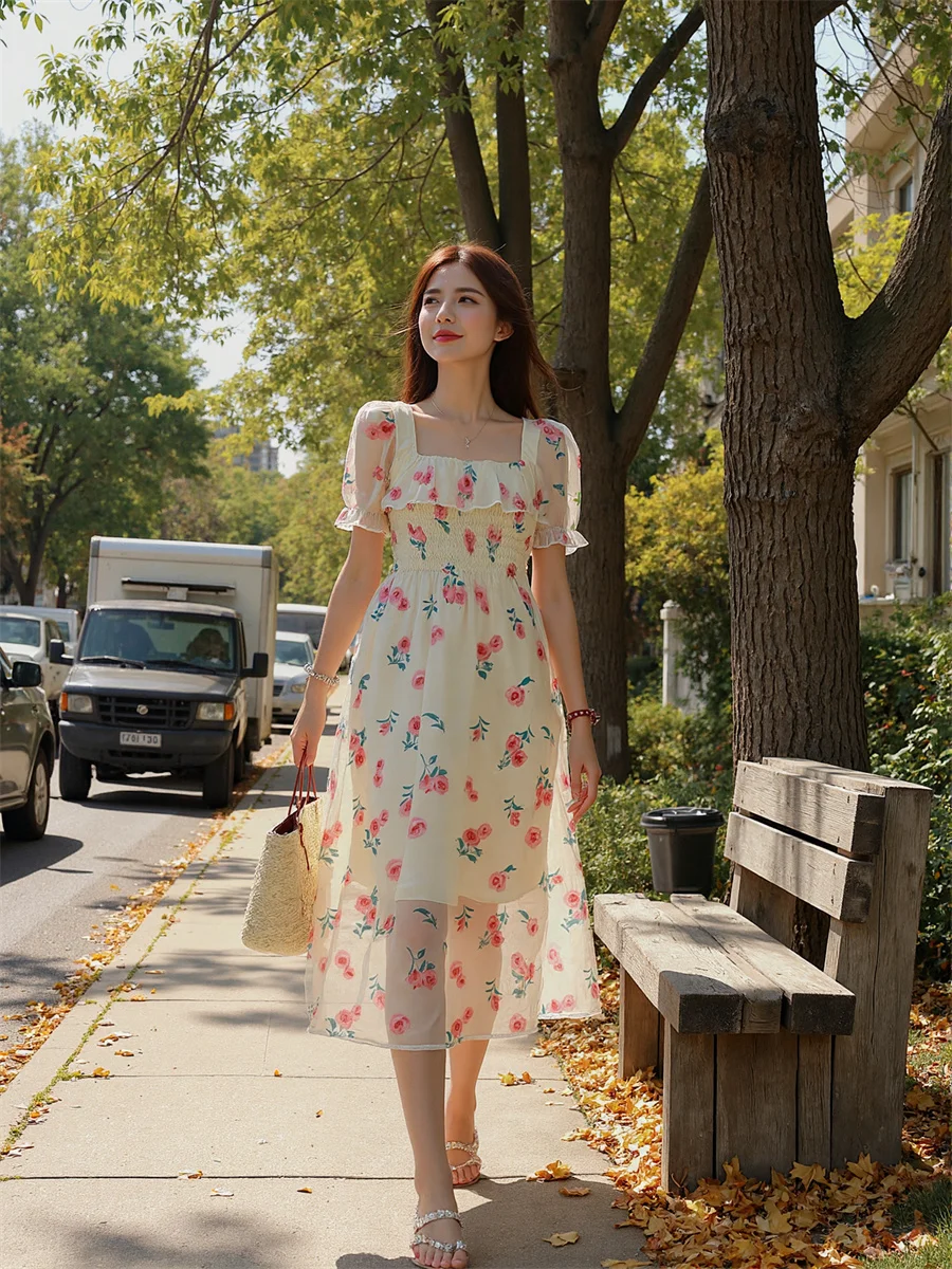 Damesfeestjurk voor dames Bloemenprint Enkellange Gradiënt Ombre Meerkleurig Kleurrijk Contrasterend Blokkerend Kleurblok