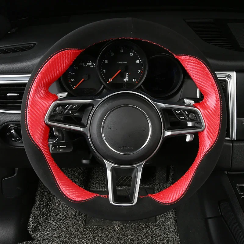 

Чехол на руль из углеродного волокна с ручным шитьем для Porsche Macan Panamera Cayenne, 15-дюймовые аксессуары для интерьера