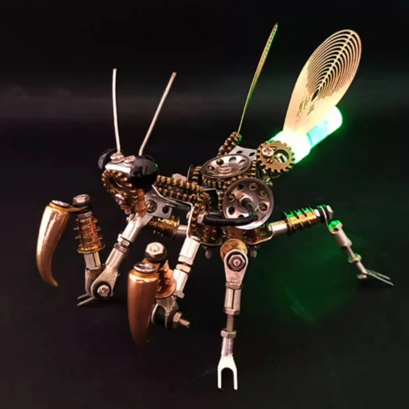 3D Puzzles Metal Luminous Dragonfly Model Kit Steampunk Mechanical Insects DIY Assembly Toy for Children Adults Gift - 255pcs