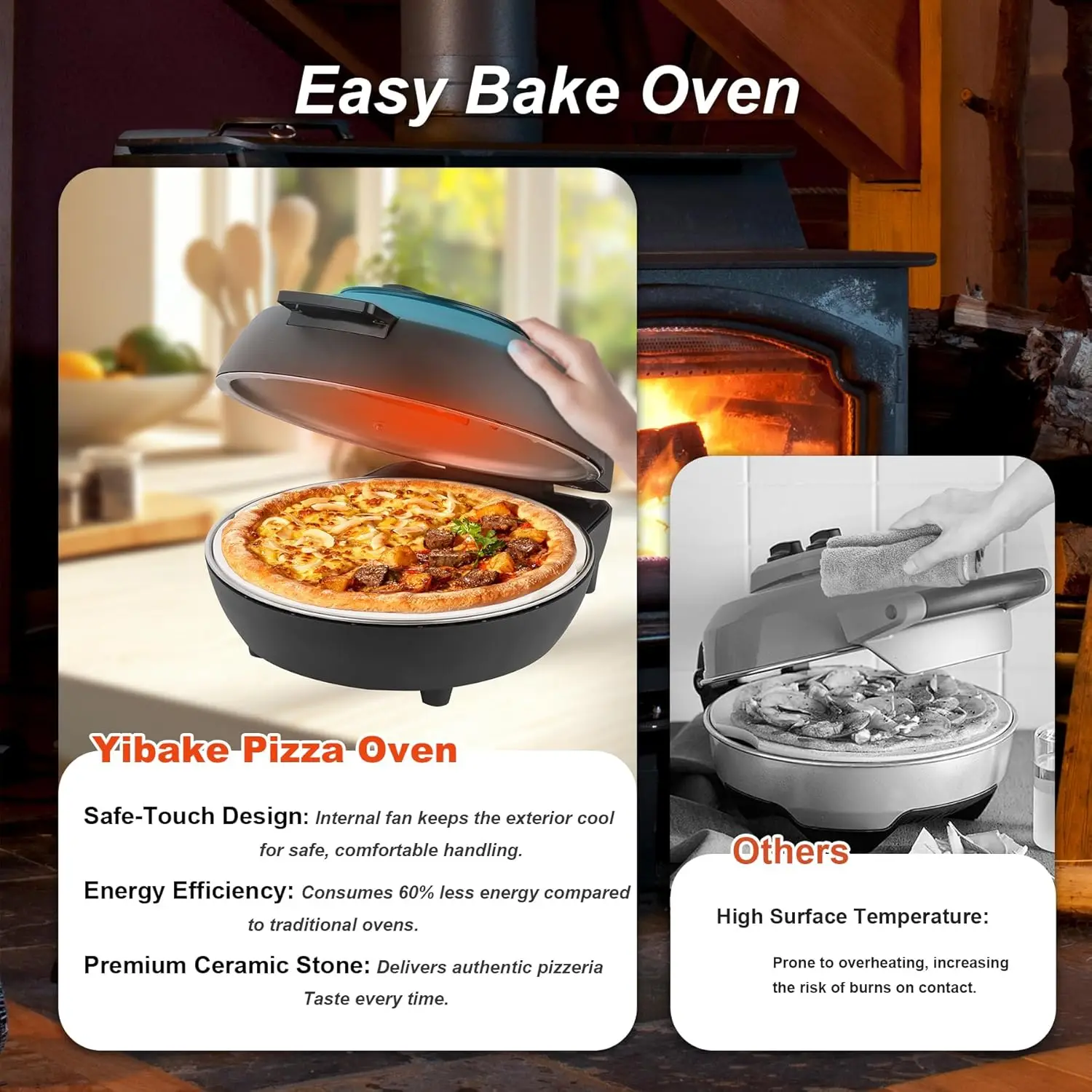Indoor Pizza Oven-12’’Electric Pizza Maker with Dual Temperature Control,Heat-Insulated Countertop Pizza Oven