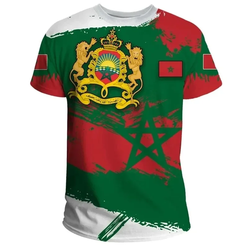 2024 New Morocco Jersey Moroccan Map Flag 3D Printed T Shirt for Men Clothes MA Sport T-Shirt National Emblem Tshirt Boy Tops