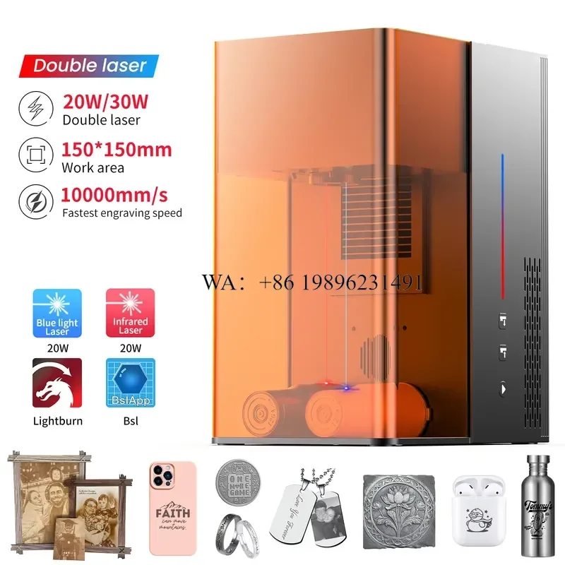 Wmwmnu for XF Ultra Dual Marking 20W Fiber Diode High Speed Portable Engraver for 3D Metal Plastic Wood Leather