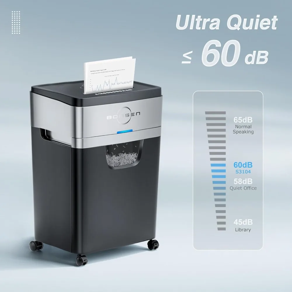 

20-Sheet 60 Mins Nonstop Heavy Duty Paper Shredder for Office, 60dB Ultra Quiet Cross-Cut Shredder with 6.6 Gals Basket