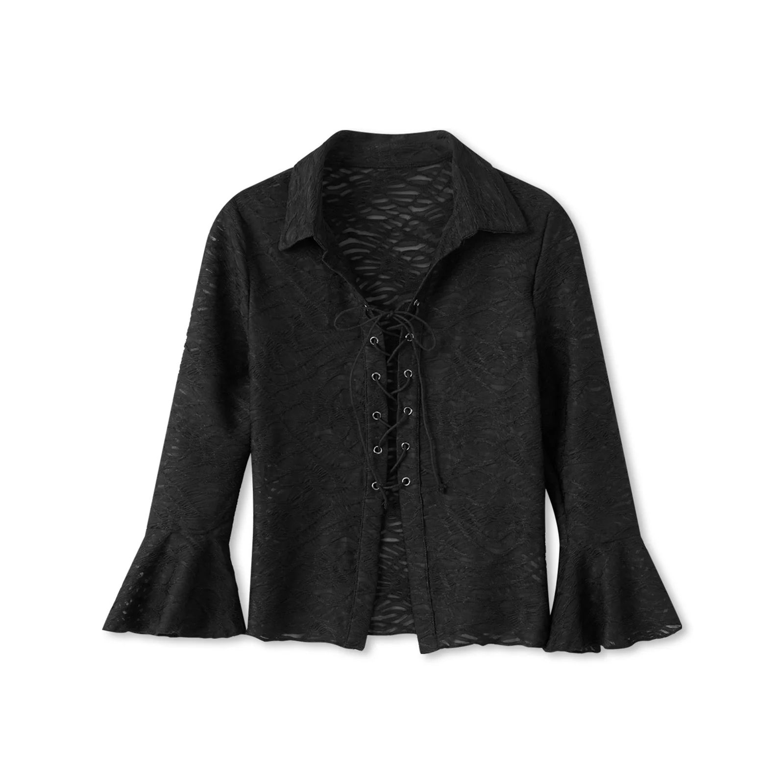 

Женские весенние кружевные топы с длинными рукавами и лацканами, приталенная блузка с перекрестной повязкой спереди