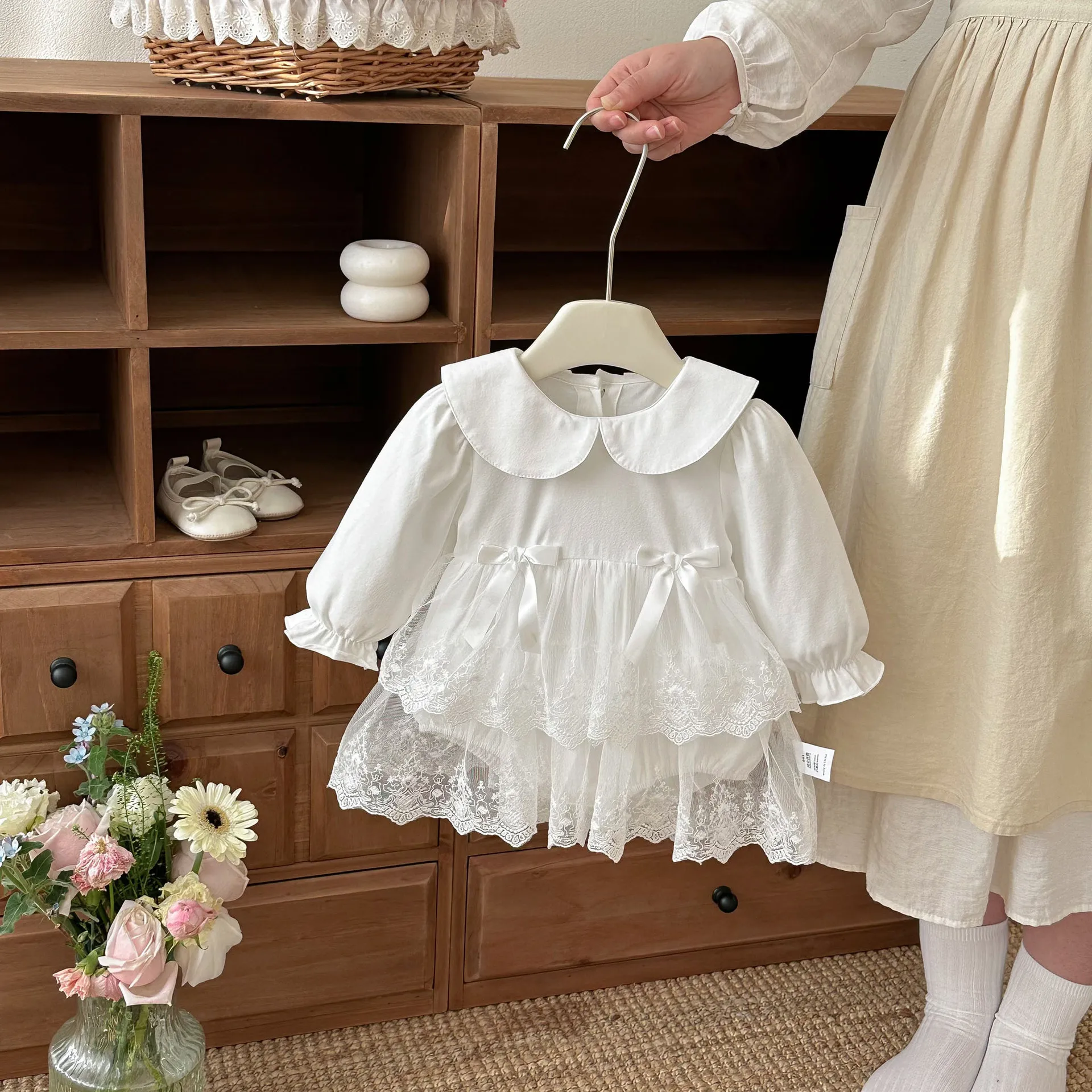 

Baby Girl Clothes Autumn and Spring Fashionable Princess Lace Solid Color Kids Outwear Comfortable Rompers