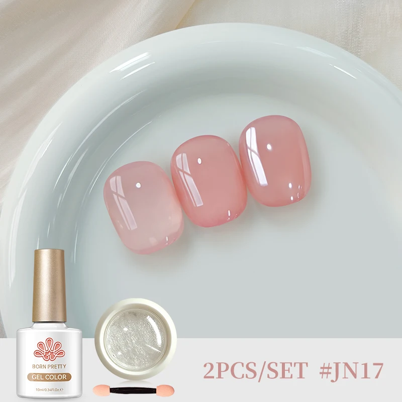 BORN PRETTY 2Pcs Jelly Nude Gel Nail Polish Set with High-Transparency Fill Light Powder for Manicure Nail Art Design Salon Set