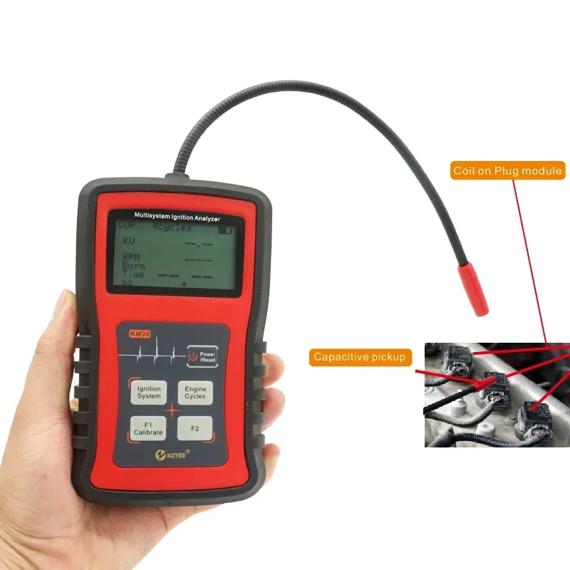 KZYEE KM20 Multi-System-Zündanalysator-Tester, Messung von Funken, Volt, Funkenbrennen, Zeit, Zündkerzentester, Hochspannungsspulenerkennung