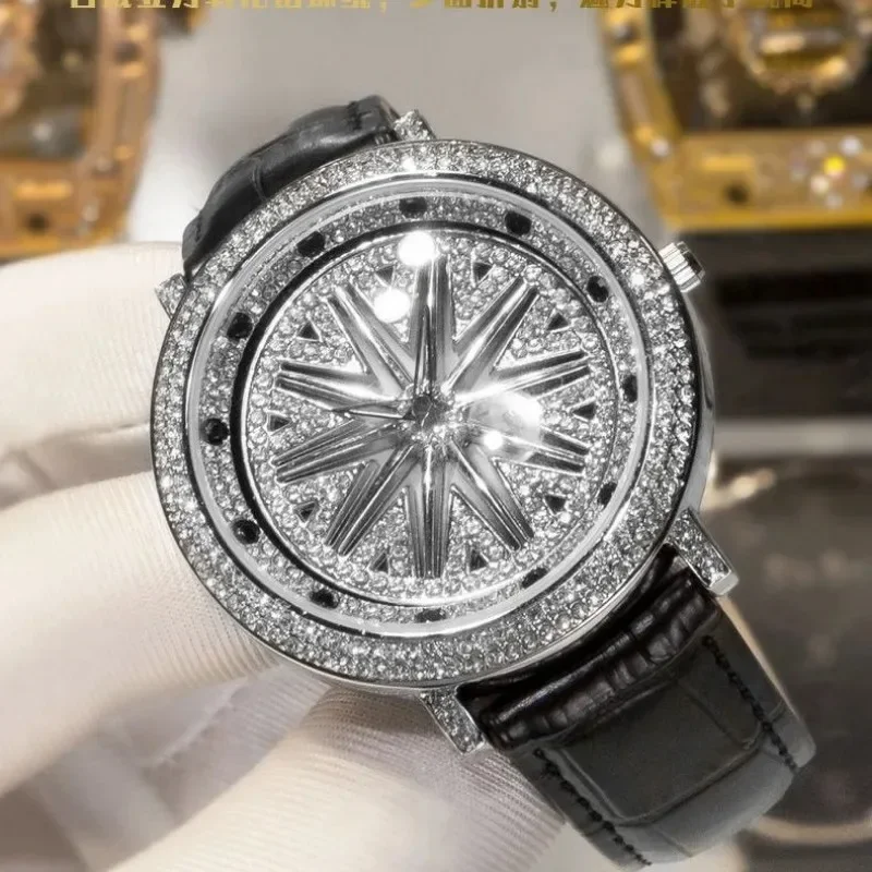 Good Lucky-Montre de couple à cadran rotatif pour hommes et femmes, diamants de luxe, montres étanches pour dames, mode momentanée, horloge pour hommes et femmes